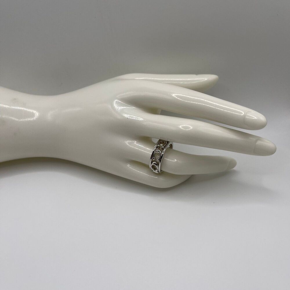COACH Women’s Silver Pierced Signature Logo Ring - Picture 9 of 12